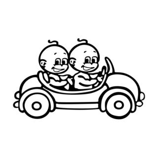 Samolepka chlapci v autíčku na auto a motorku, tuning nálepka (3543)