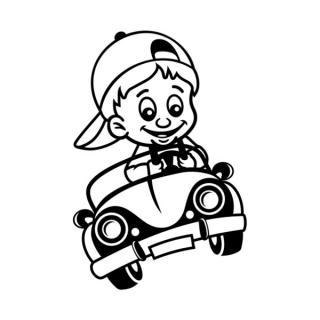Samolepka chlapec v autíčku na auto a motorku, tuning nálepka (22462)