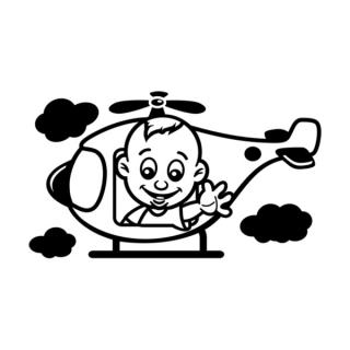 Samolepka chlapec vo vrtuľníku na auto a motorku, tuning nálepka (22442)