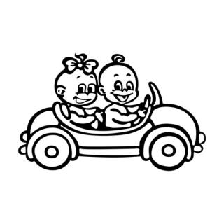 Samolepka dievča a chlapec v autíčku na auto a motorku, tuning nálepka (3412)