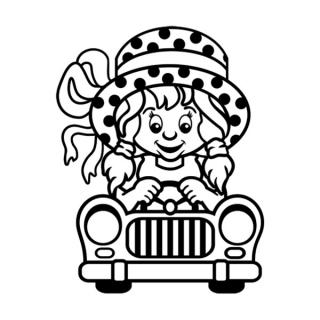 Samolepka dievča v autíčku na auto a motorku, tuning nálepka (22140)
