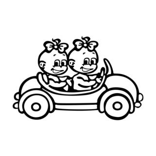 Samolepka dievčatá v autíčku na auto a motorku, tuning nálepka (3348)