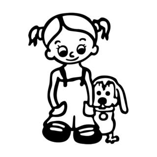 Samolepka dievčatko s psíkom na auto a motorku, tuning nálepka (3353)