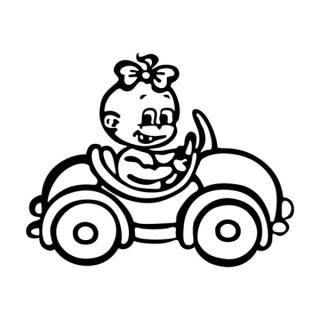Samolepka dievčatko v autíčku na auto a motorku, tuning nálepka (3346)