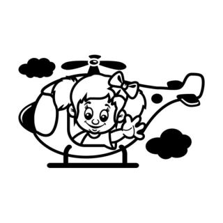 Samolepka dievčatko v helikoptére na auto a motorku, tuning nálepka (22441)