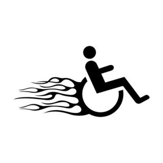 Samolepka invalida s plameňmi na auto a motorku, tuning nálepka (4704)