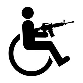 Samolepka invalida so samopalom na auto a motorku, tuning nálepka (2896)