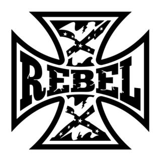Samolepka kríž s nápisom rebel na auto a motorku, tuning nálepka (5283)