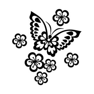 Samolepka malý motýľ s kvetinami na auto a motorku, tuning nálepka (25165)