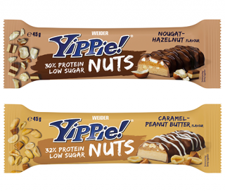 Weider Yippie! Nuts Protein Bar 45g proteinová tyčinka s nízkým obsahem cukru Varianta: Nougat-Hazelnut