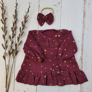 Dievčenské mešelínové šaty a čelenkou bordové