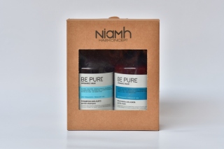 Niamh Be Pure Gentle sada (Darčekový balíček obsahujúci šampón 500 ml a masku 500 ml. Pre všetky typy vlasov a každodenné umývanie. Obsahuje organický extrakt zo sladkých mandlí a nevädze.)
