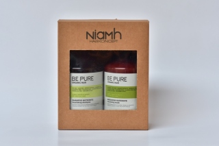 Niamh Be Pure Nourishing sada (Darčekový balíček obsahujúci šampón 500 ml a masku 500 ml. Pre jemné, slabé, vysušené a unavené vlasy. Obsahuje ovsený výťažok a extrakt z okvetných lístkov vlčieho maku.)