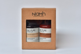 Niamh Be Pure Restore sada (Darčekový balíček obsahujúci šampón 500 ml a masku 500 ml. Pre poškodené, lámavé vlasy, pre vlasy oslabené externými vplyvmi. Obsahuje organický extrakt bio panenského olivového oleja a výťažok z prírodného banánu.)