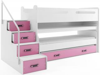 Detská multifunkčná posteľ s prístelkou a vysúvacím stolom MAX 1 200x80 biela Ružová