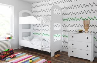 Detská poschodová posteľ JANEK 180x80 Biela, Nie, bez úložného priestoru