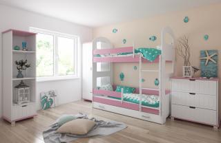 Detská poschodová posteľ JANEK II 180x80 Růžová, Áno, s úložným priestorom