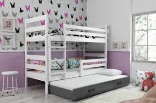 Detská poschodová posteľ s prístelkou ERYK biela Grafit, 200x90 cm