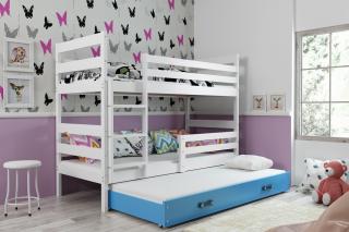 Detská poschodová posteľ s prístelkou ERYK biela Modrá, 190x80 cm