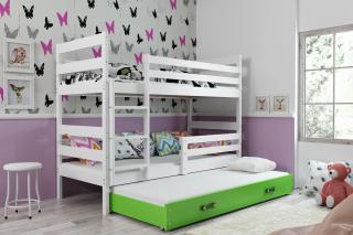 Detská poschodová posteľ s prístelkou ERYK biela Zelená, 190x80 cm