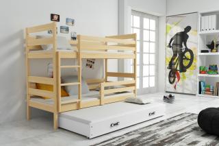 Detská poschodová posteľ s prístelkou ERYK borovica Biela, 190x80 cm