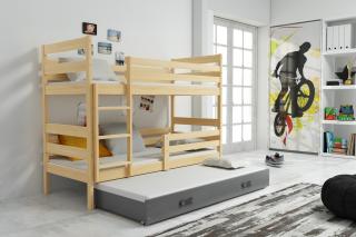 Detská poschodová posteľ s prístelkou ERYK borovica Grafit, 190x80 cm