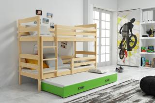 Detská poschodová posteľ s prístelkou ERYK borovica Zelená, 190x80 cm