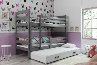 Detská poschodová posteľ s prístelkou ERYK grafit Biela, 190x80 cm