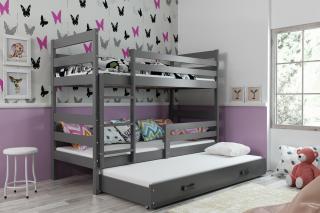 Detská poschodová posteľ s prístelkou ERYK grafit Grafit, 200x90 cm
