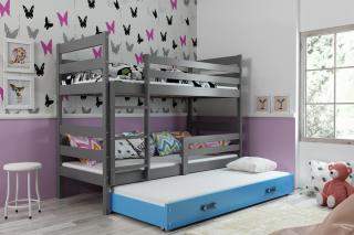 Detská poschodová posteľ s prístelkou ERYK grafit Modrá, 200x90 cm