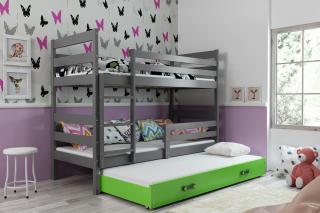 Detská poschodová posteľ s prístelkou ERYK grafit Zelená, 190x80 cm