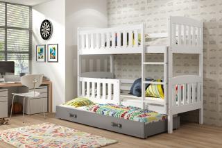 Detská poschodová posteľ s prístelkou KUBUS biela Grafit, 190x80 cm