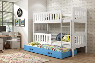 Detská poschodová posteľ s prístelkou KUBUS biela Modrá, 190x80 cm