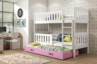 Detská poschodová posteľ s prístelkou KUBUS biela Ružová, 200x90 cm