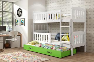 Detská poschodová posteľ s prístelkou KUBUS biela Zelená, 190x80 cm