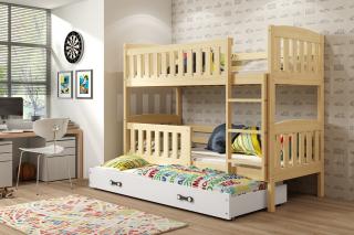 Detská poschodová posteľ s prístelkou KUBUS borovica Biela, 200x90 cm