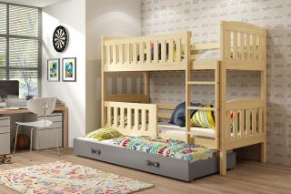 Detská poschodová posteľ s prístelkou KUBUS borovica Grafit, 200x90 cm