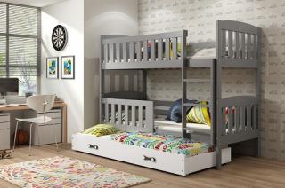 Detská poschodová posteľ s prístelkou KUBUS grafit Biela, 190x80 cm