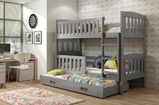 Detská poschodová posteľ s prístelkou KUBUS grafit Grafit, 200x90 cm