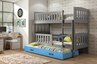 Detská poschodová posteľ s prístelkou KUBUS grafit Modrá, 190x80 cm