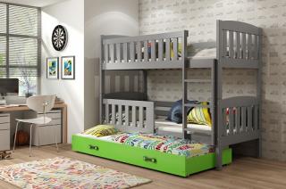 Detská poschodová posteľ s prístelkou KUBUS grafit Zelená, 190x80 cm