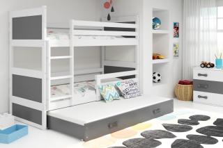 Detská poschodová posteľ s prístelkou RICO biela Grafit, 190x80 cm
