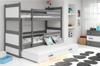 Detská poschodová posteľ s prístelkou RICO grafit Biela, 190x80 cm