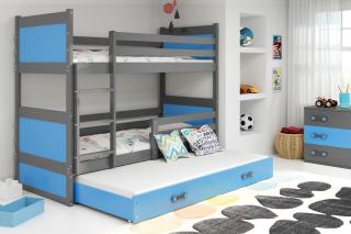Detská poschodová posteľ s prístelkou RICO grafit Modrá, 190x80 cm
