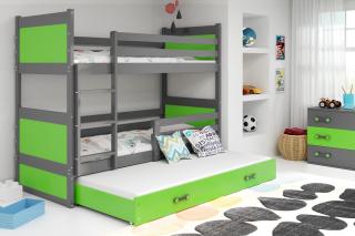 Detská poschodová posteľ s prístelkou RICO grafit Zelená, 190x80 cm