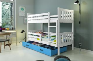 Detská poschodová posteľ s úložným priestorom CARINO 190x80 biela Modrá