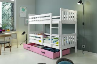 Detská poschodová posteľ s úložným priestorom CARINO 190x80 biela Ružová