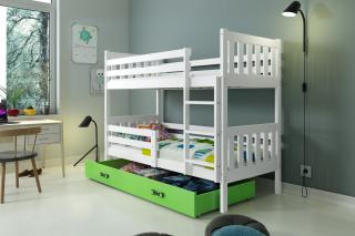 Detská poschodová posteľ s úložným priestorom CARINO 190x80 biela Zelená