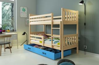 Detská poschodová posteľ s úložným priestorom CARINO 190x80 borovica Modrá