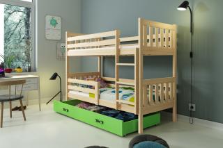Detská poschodová posteľ s úložným priestorom CARINO 190x80 borovica Zelená